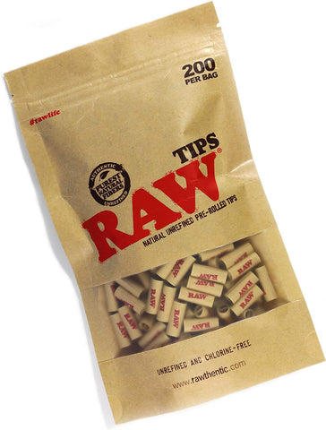 RAW Natural Unrefined Pre-Rolled Filter Tips - 1 Bag of 200 Tips